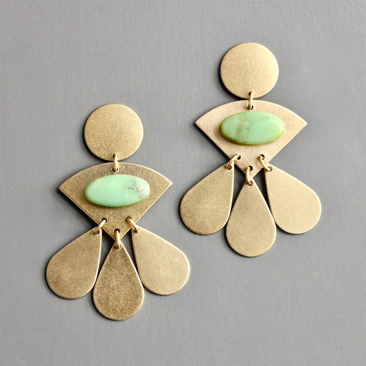 FINAL SALE David Aubrey- Brass and Green Stone Post Earrings