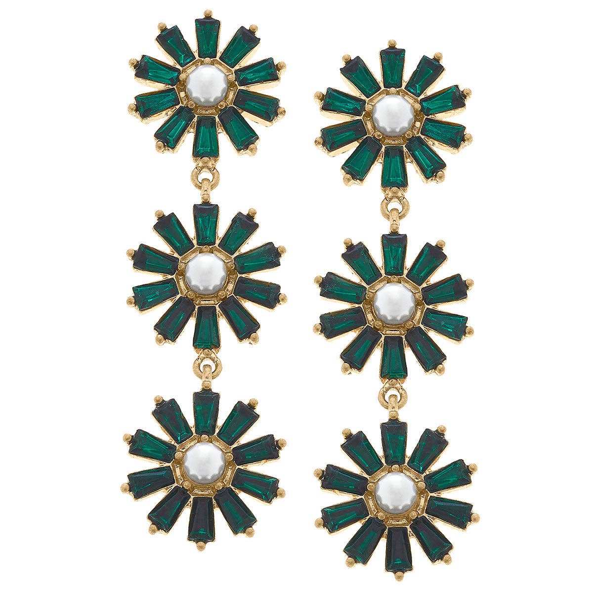 Amelia Pearl and Rhinestone Earrings in Emerald