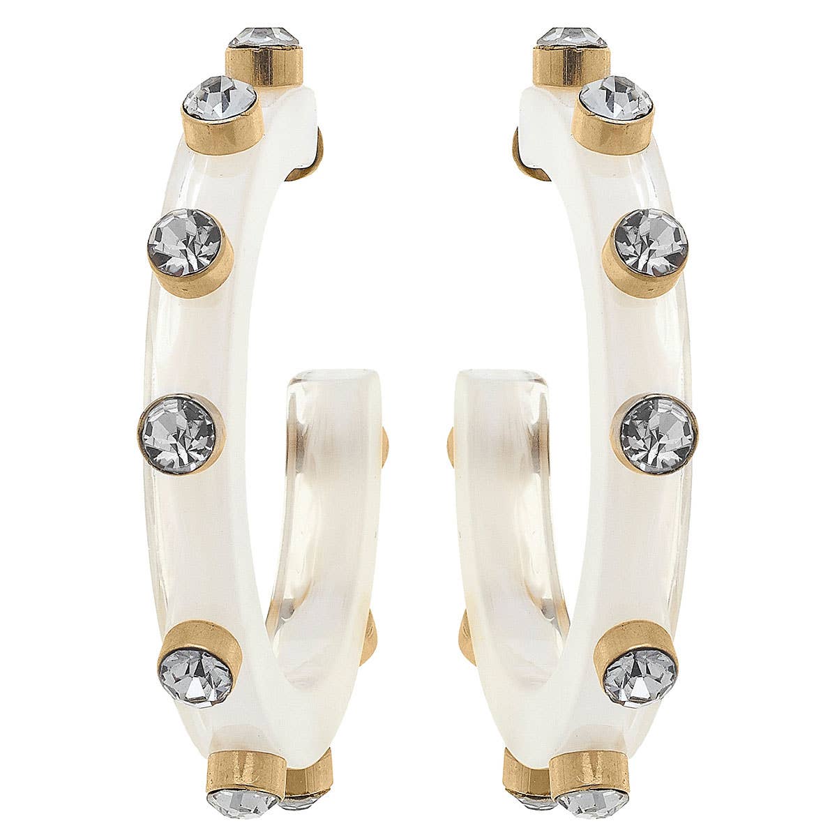 Renee Resin and Rhinestone Hoop Earrings In White