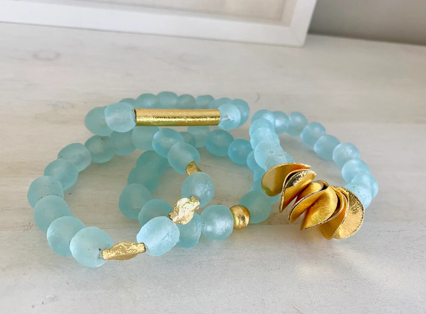Coastal Grit Clear Marine Seascape Bracelet- Gold Ball