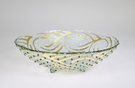 Tamara Childs Footed Beaded Glass Footed Bowl 8"- Gold Swirl