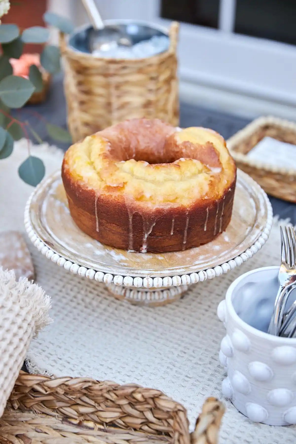 Beaded Wood Cake Stand Set