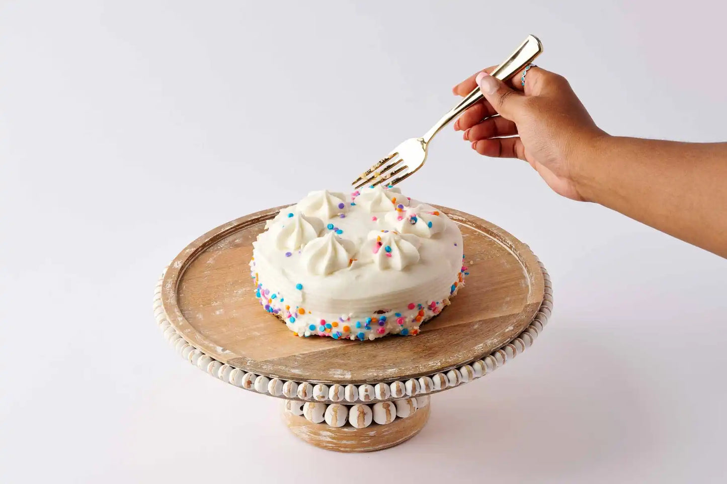 Beaded Wood Cake Stand Set