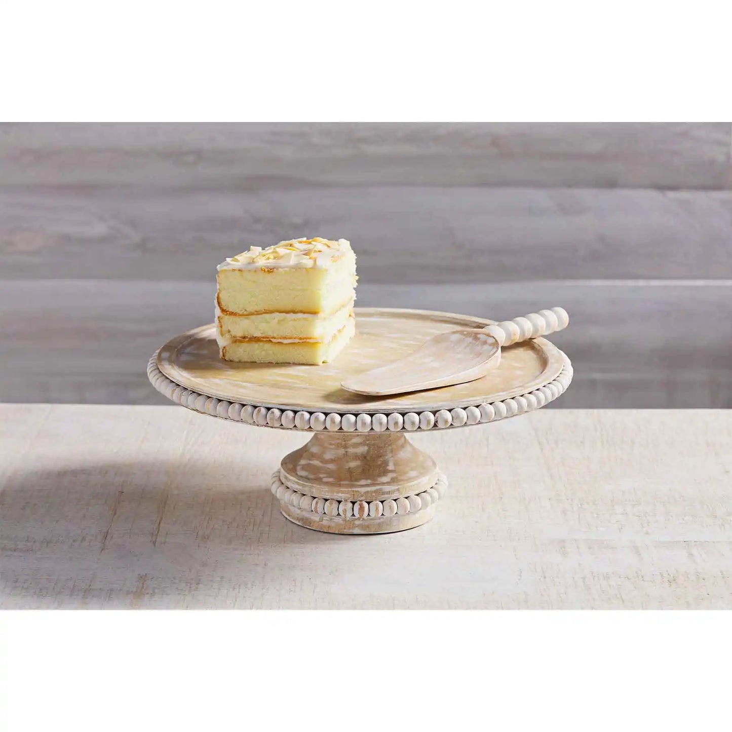 Beaded Wood Cake Stand Set