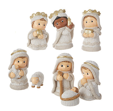 Winter Cottage Child Knit Nativity, set of 8