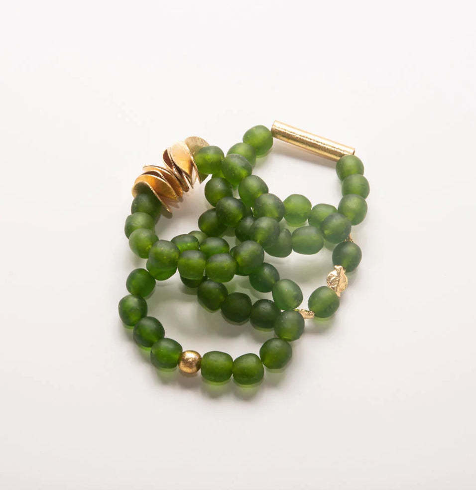 Coastal Grit Green Seascape Bracelet- Gold Nuggets