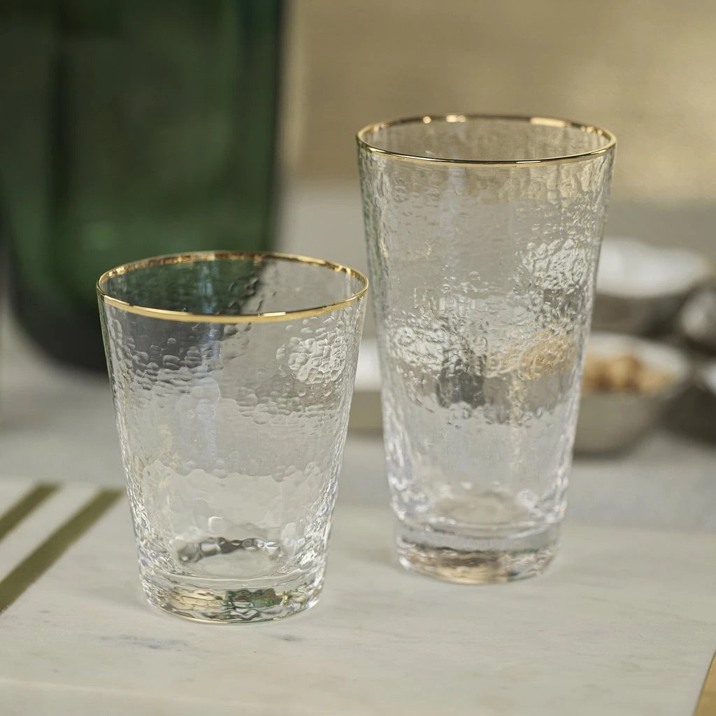 Negroni Hammered Tapered Ball Glasses with Gold Rim