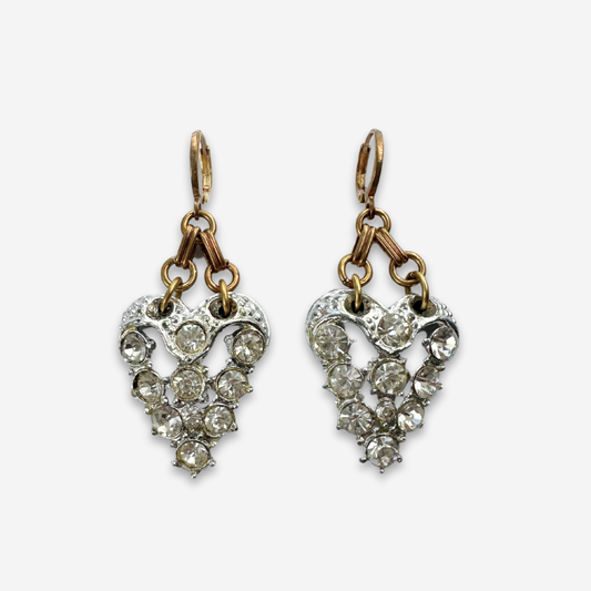 Refashioned Vintage Clear Rhinestone Silver Drop Earrings with Brass