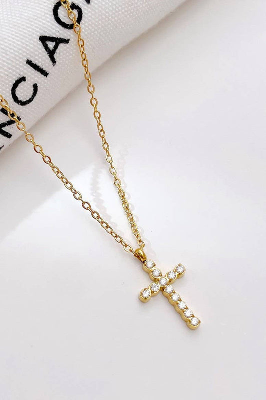 Grace Rhinestone Cross Necklace-Gold