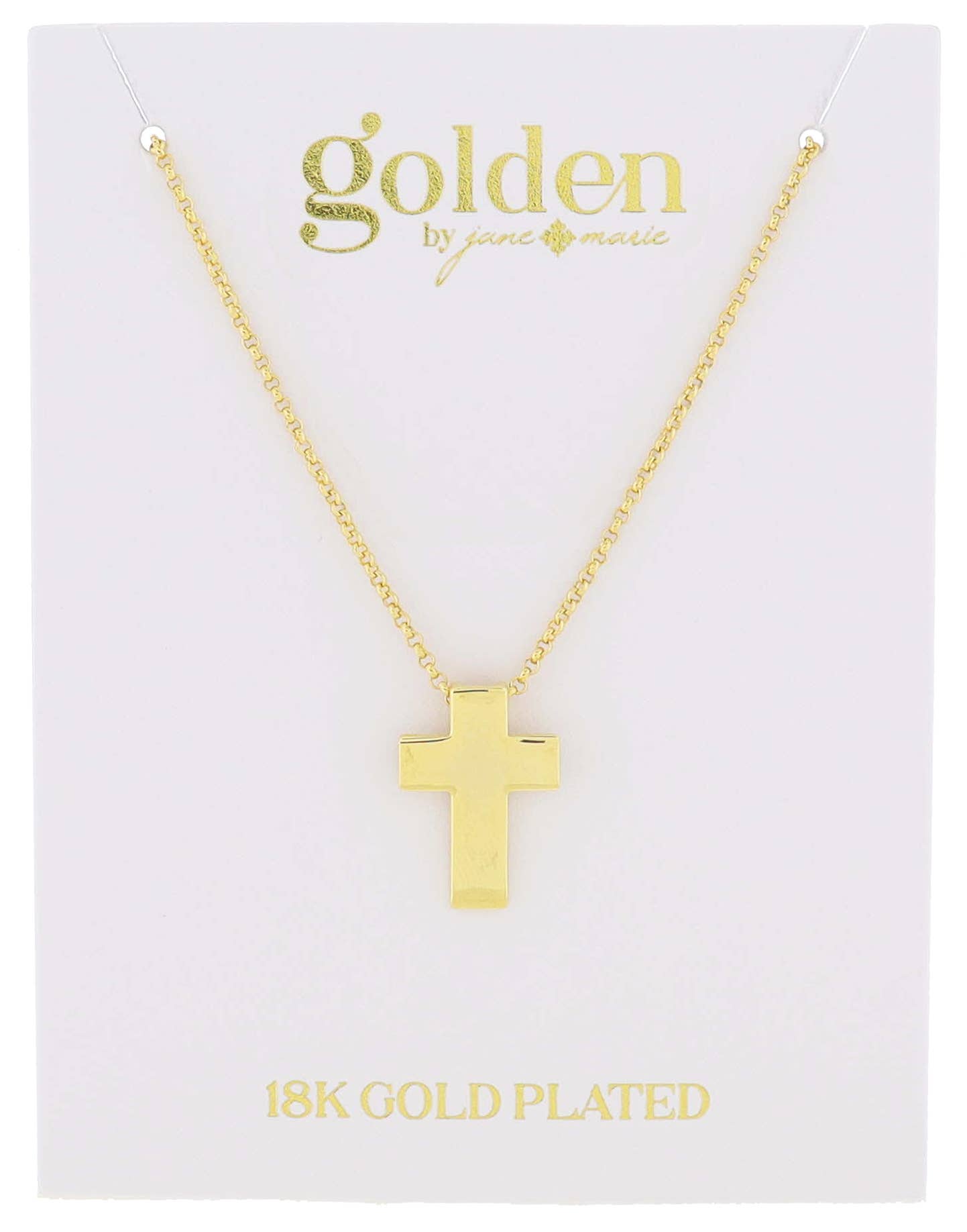 16" 18K Gold Plated Thick Cross Necklace, 3" Ext.