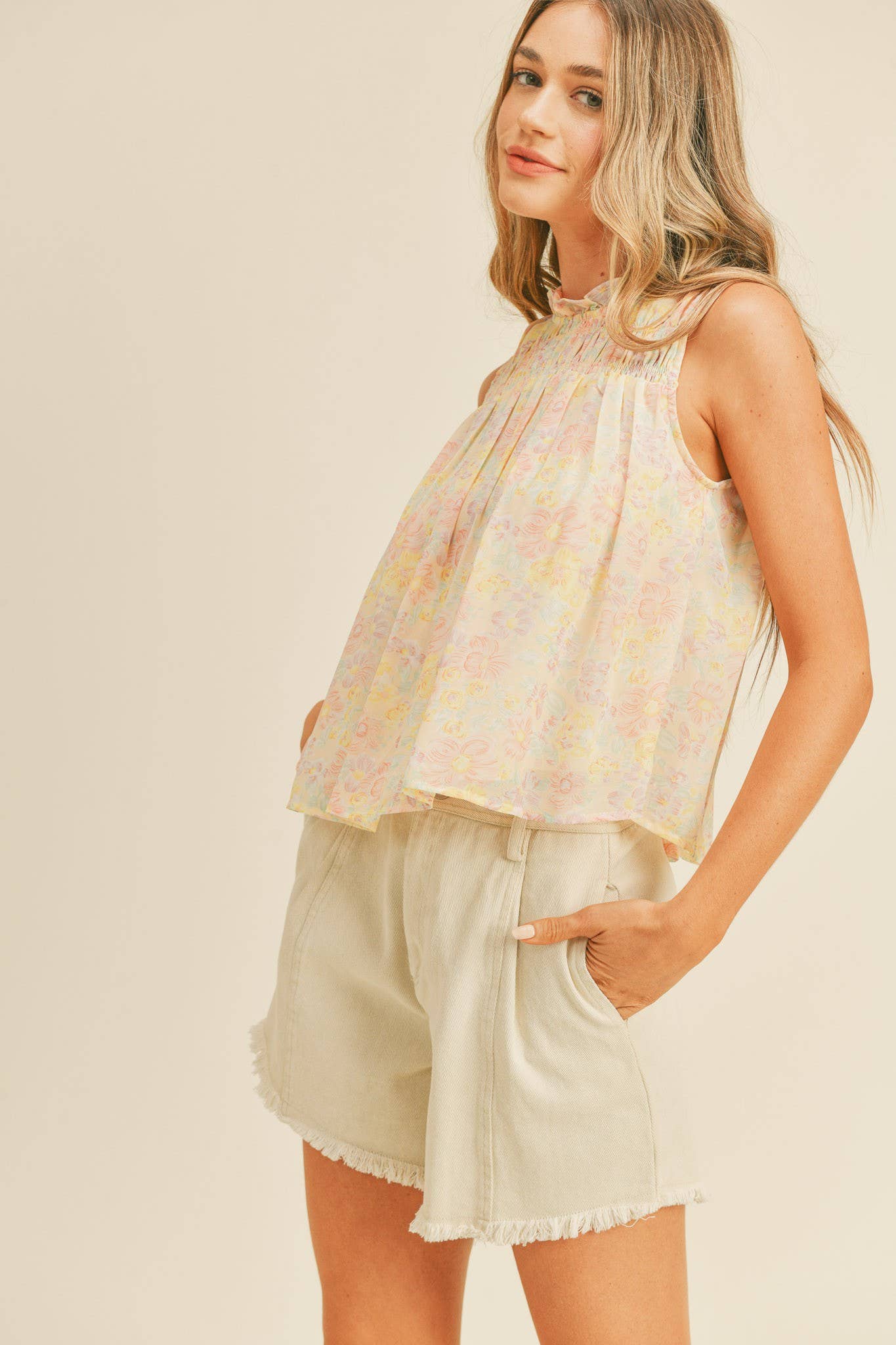 Ruffle Neck Sleeveless Top
