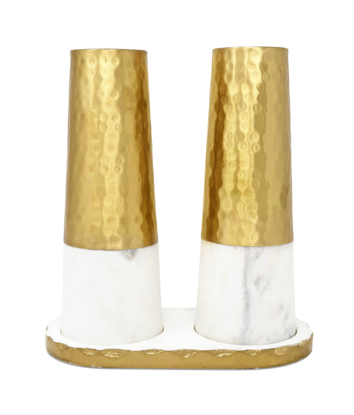 Marble and Gold Salt & Pepper Shaker Set on 8" Tray