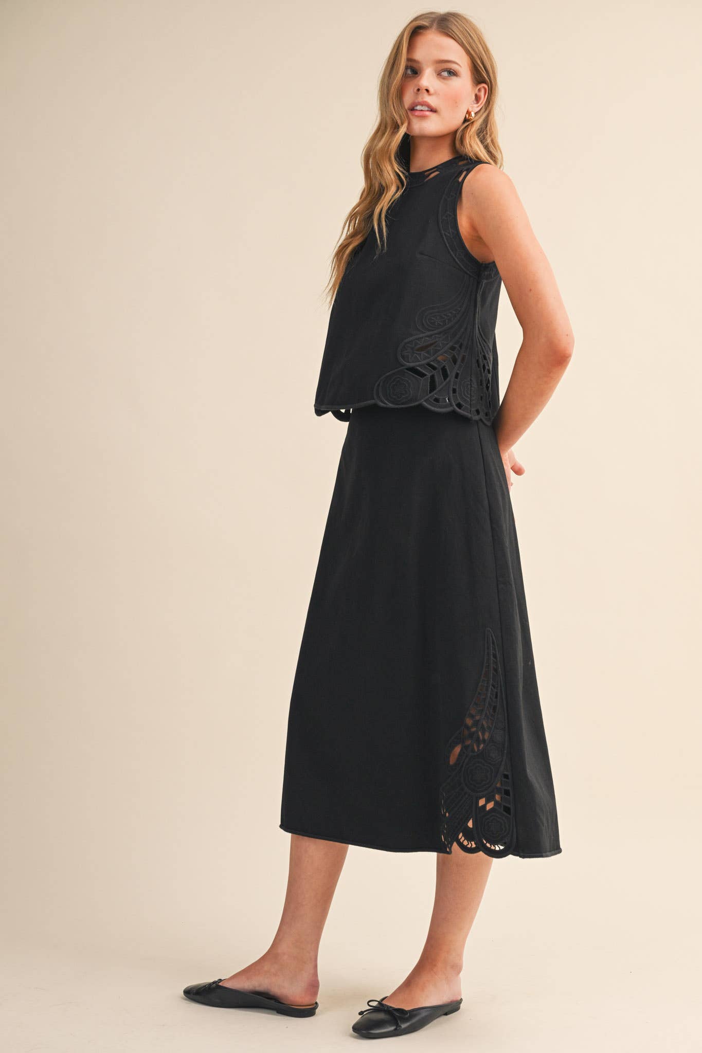 Embroidered Top & Midi Skirt Set