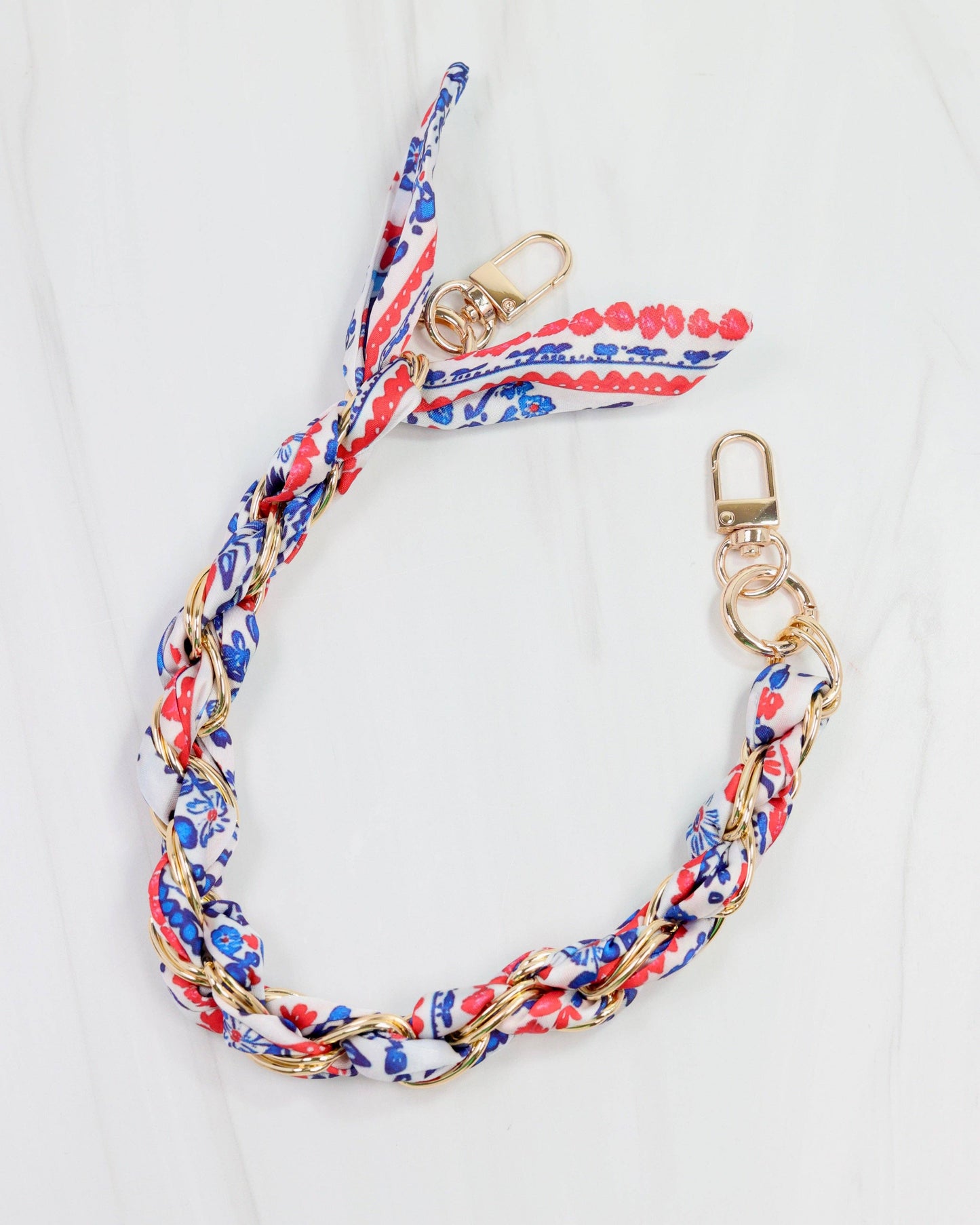 Serafina Floral Scarf Purse Chain- Navy/Red