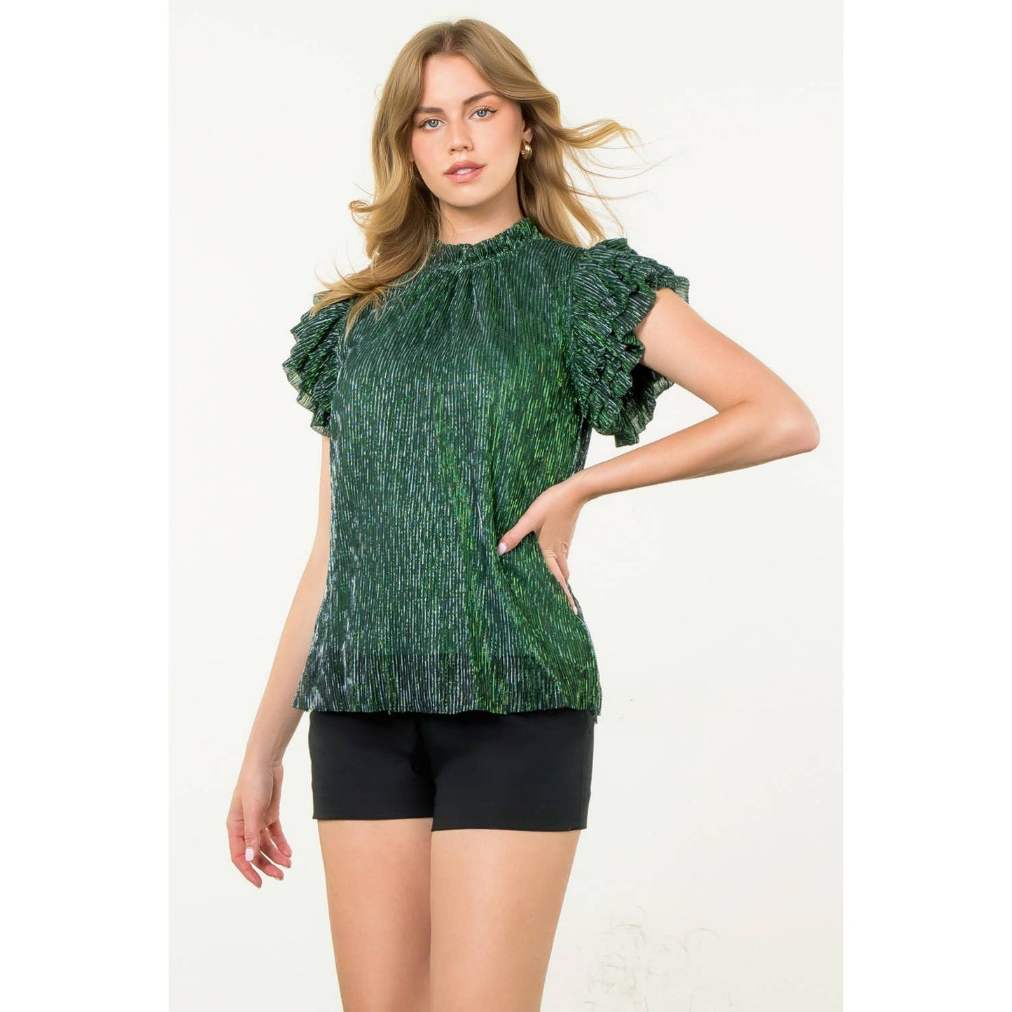 Flutter Sleeve Metallic Top
