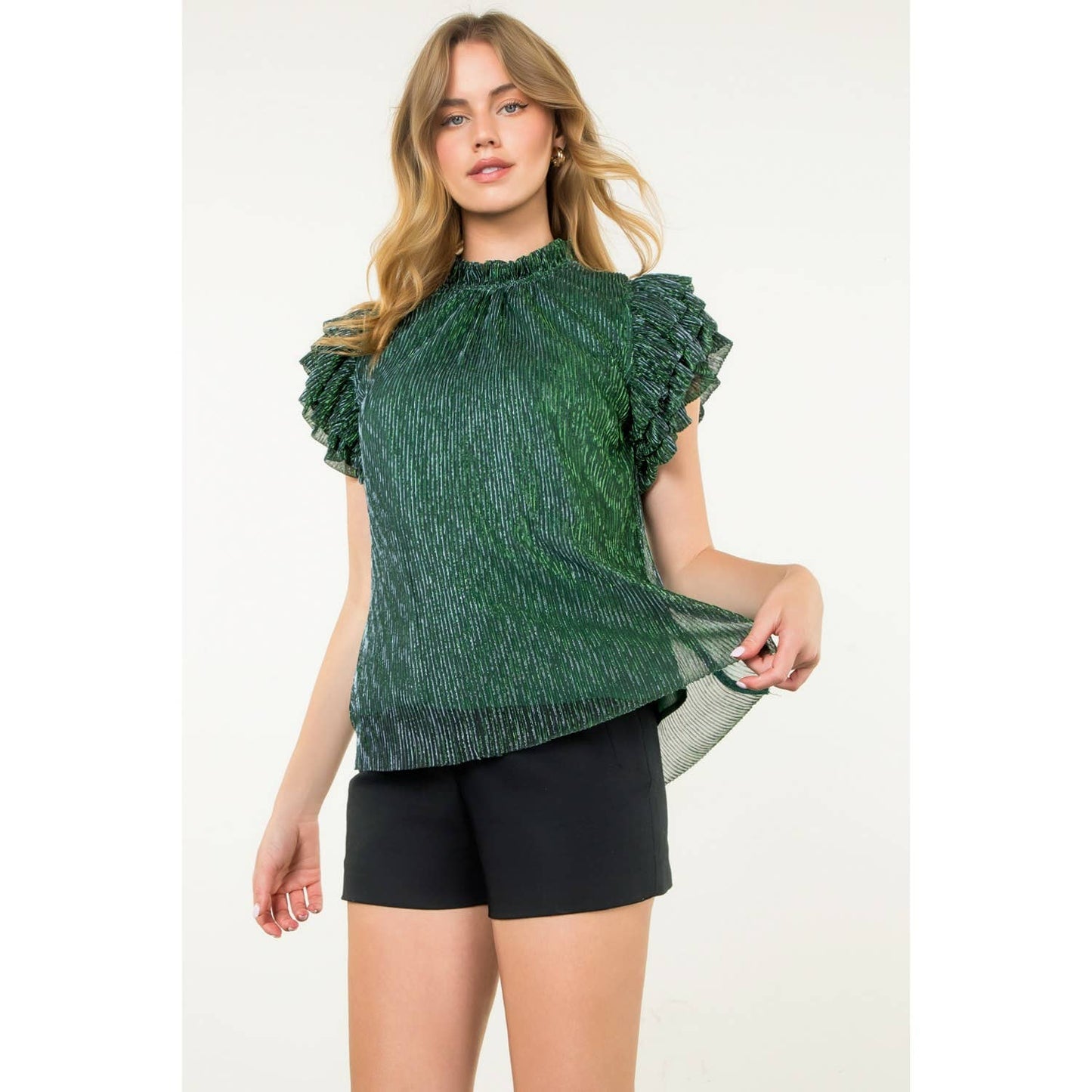 Flutter Sleeve Metallic Top