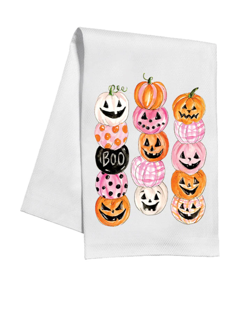 Black, Pink, & Orange Pumpkins Tea Towel