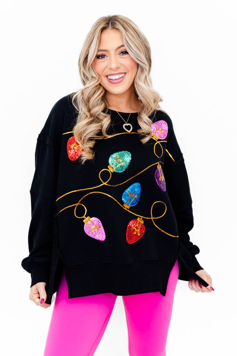 Sequin Lights Oversized Top-Black