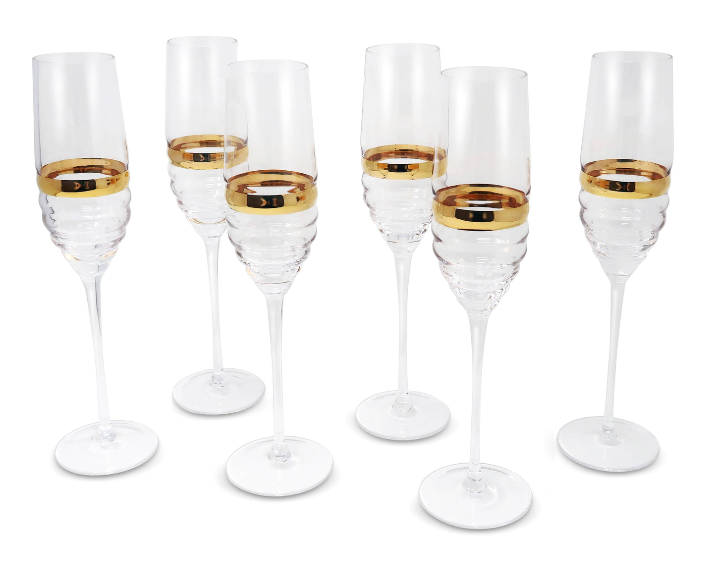 Set of 2 Glasses with Linear Design and Gold Stripe: Flute