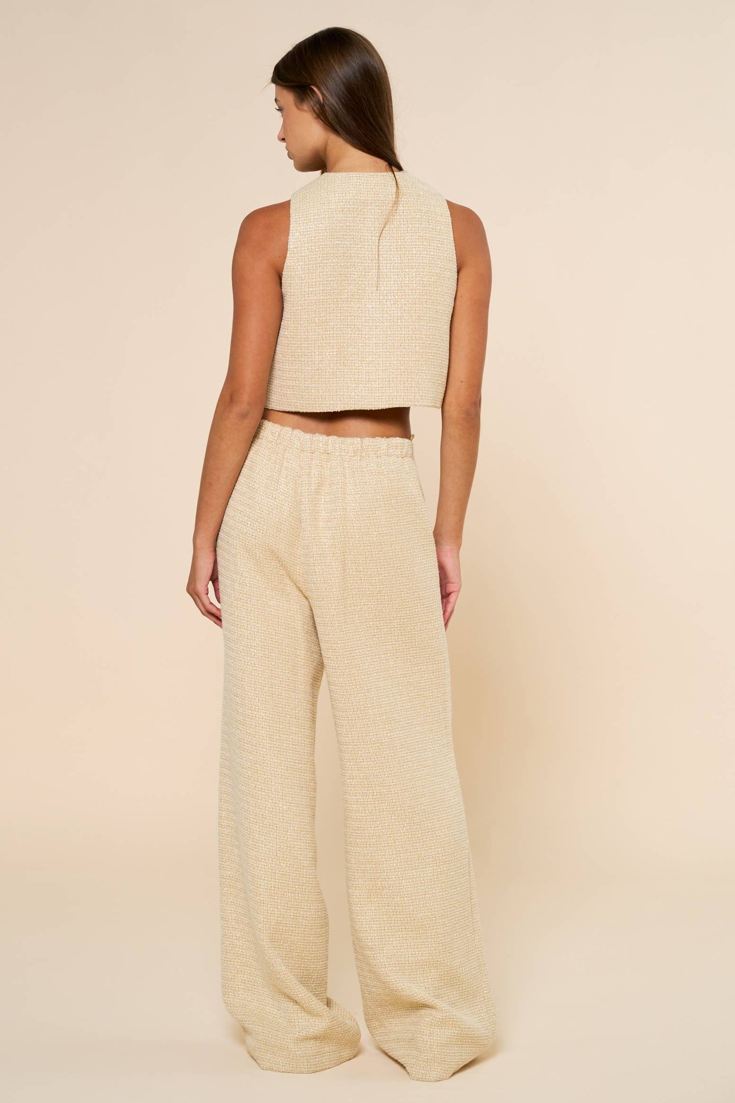 Tweed Crop Top & Wide Leg Pants Set