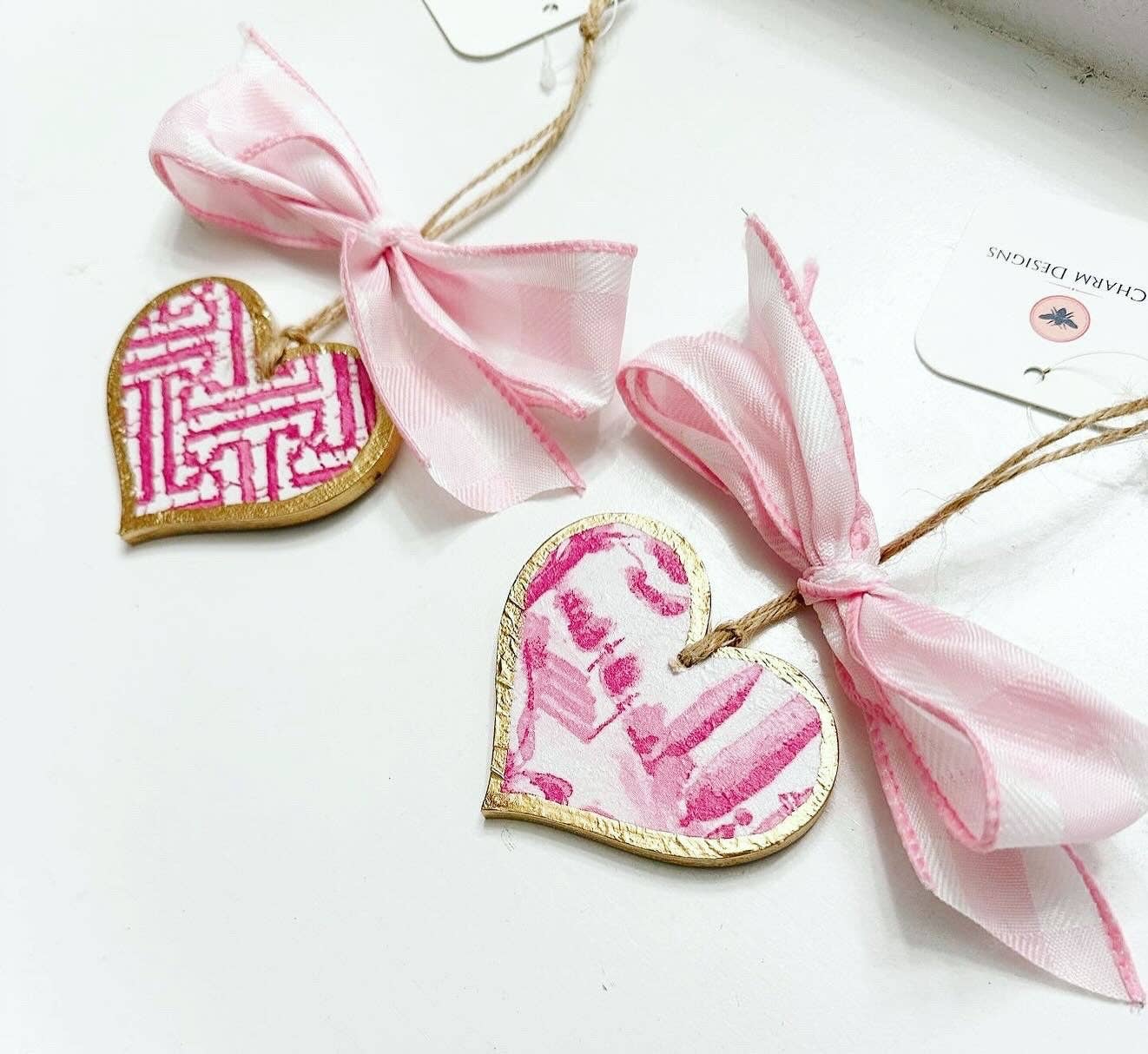 Valentine's Heart Ornament - 4": Pink Toile