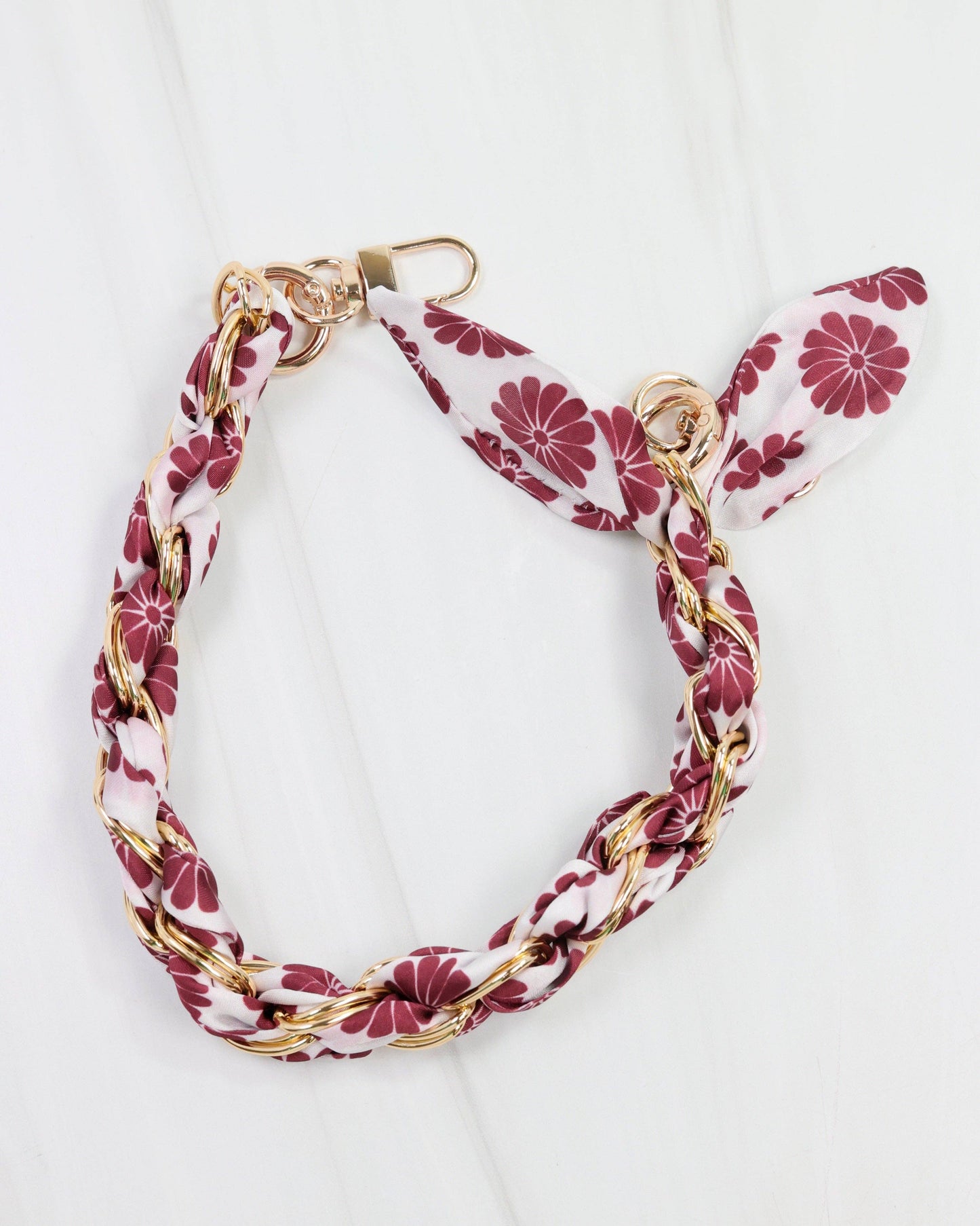 Serafina Floral Scarf Purse Chain-Maroon