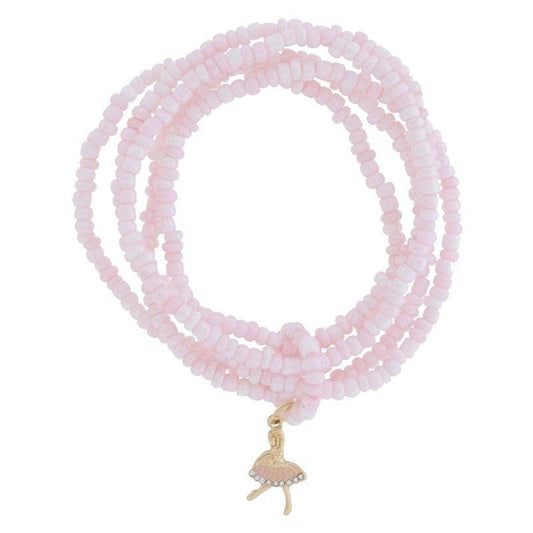 Kids 5 Strand Pink Beaded & Ballerina Bracelet