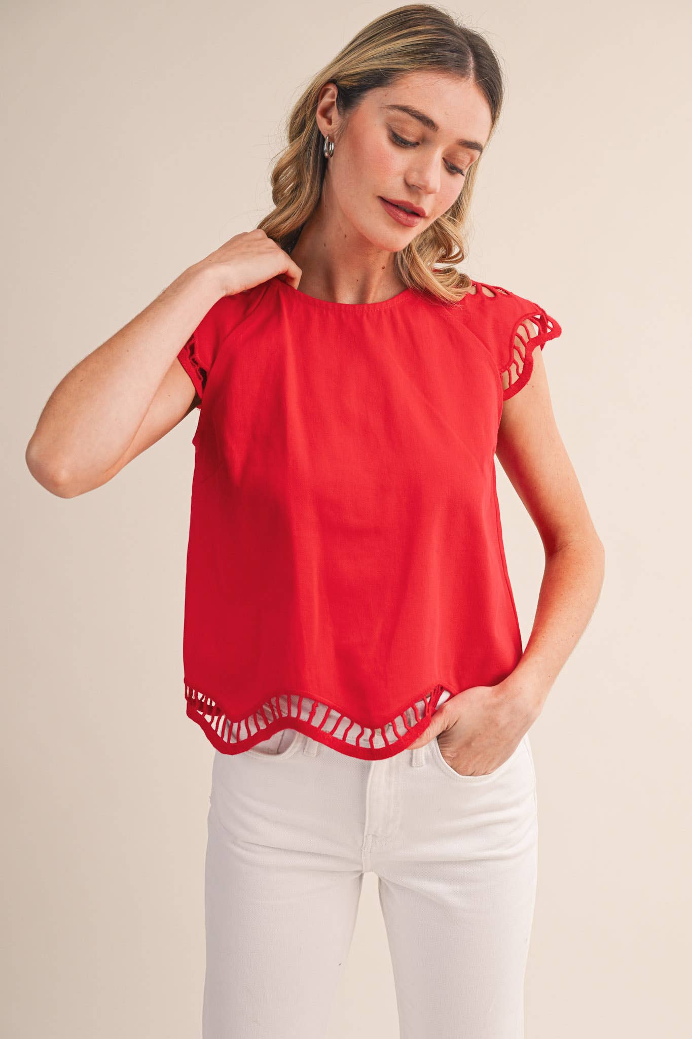 Embroidered Cap Sleeve Top