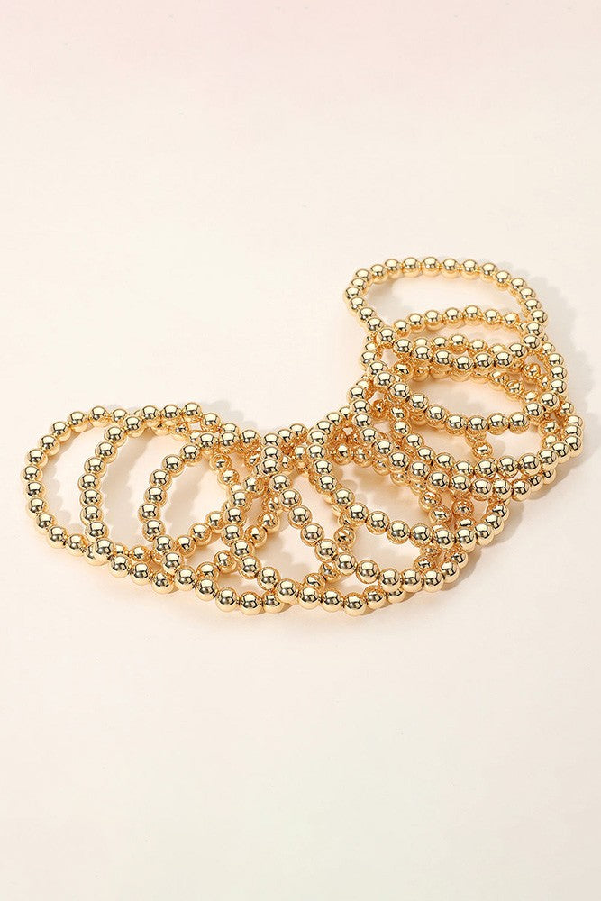 Gold Beaded Stretch Bracelets-Set of 10