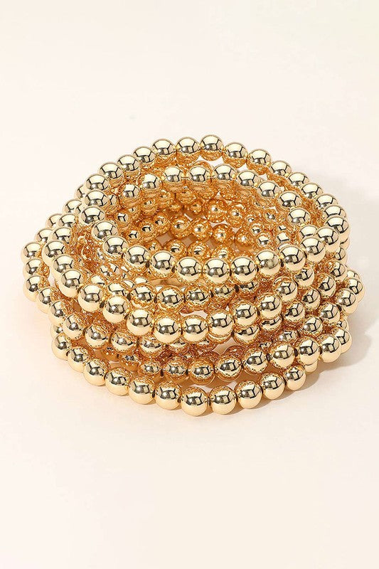 Gold Beaded Stretch Bracelets-Set of 10