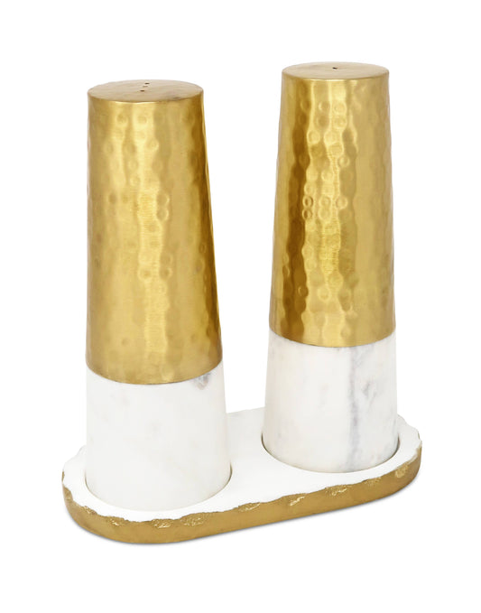Marble and Gold Salt & Pepper Shaker Set on 8" Tray