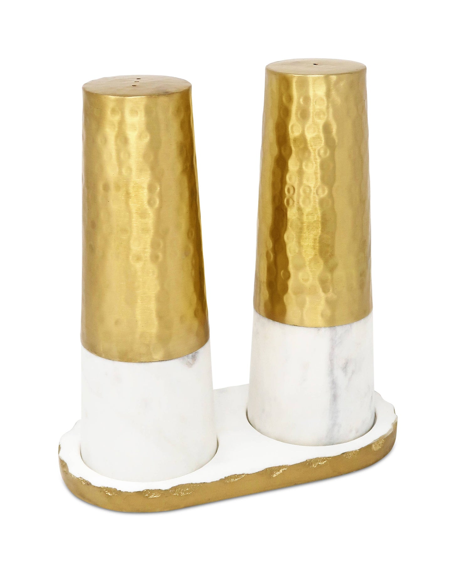 Marble and Gold Salt & Pepper Shaker Set on 8" Tray