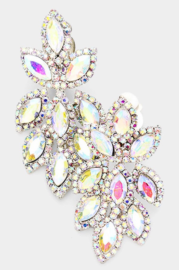 Rhinestone Oval Clustered Clip On Earrings