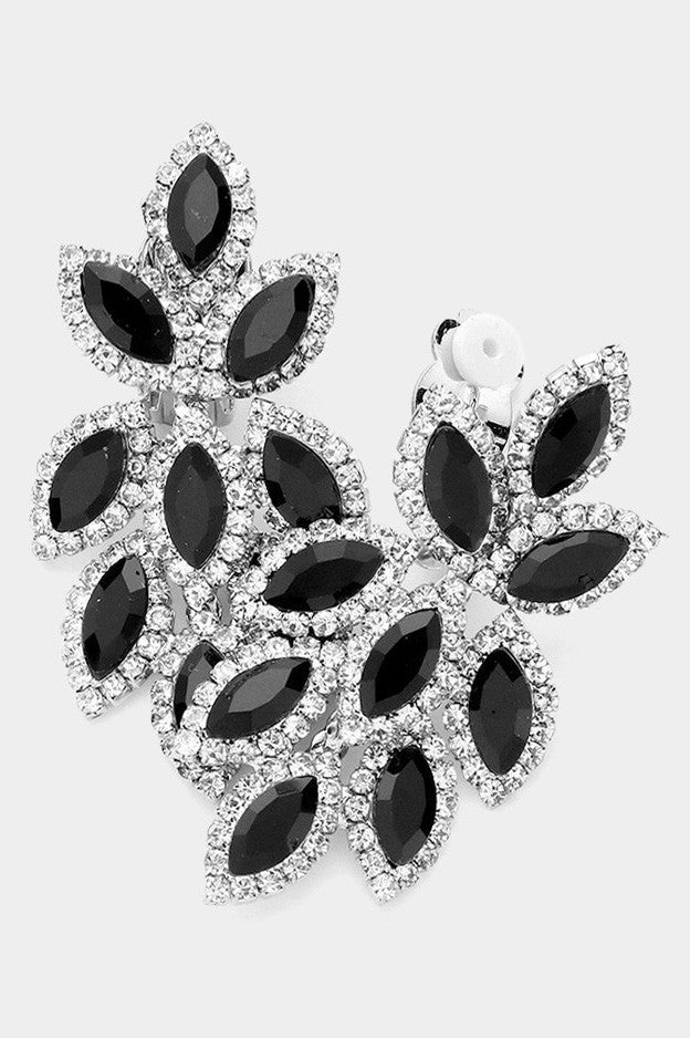 Rhinestone Oval Clustered Clip On Earrings