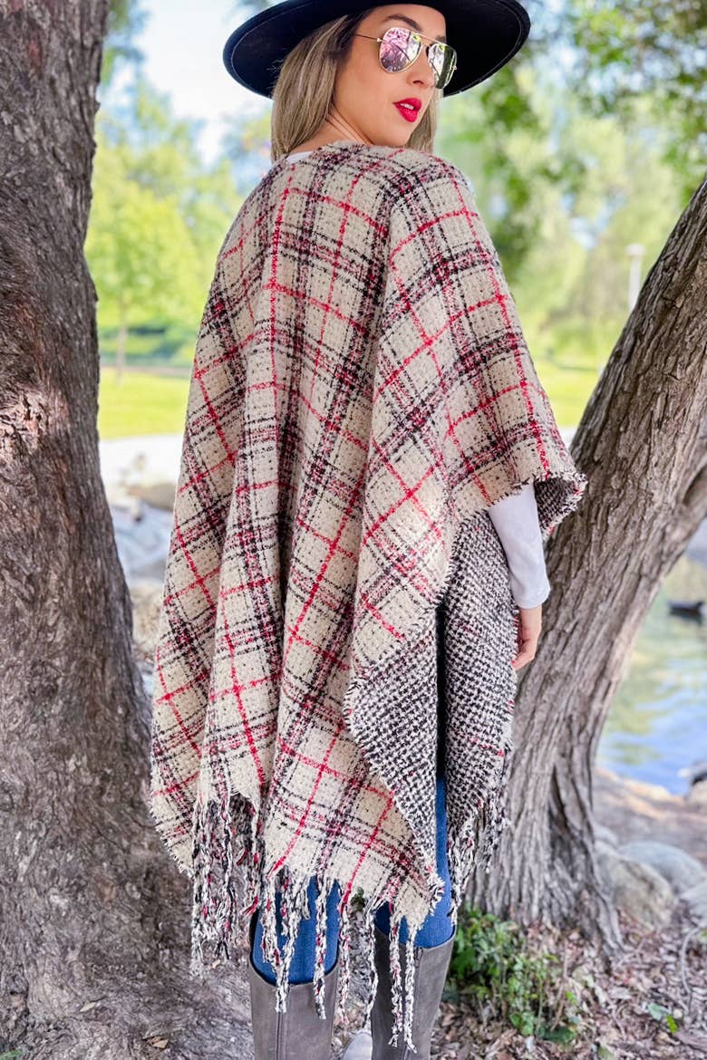 Reversible Knit Ruana Cape Cardigan: One Size