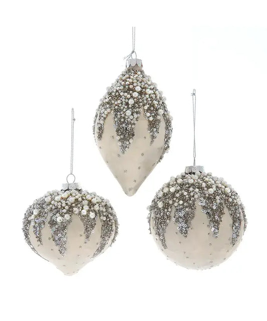Glass Ivory Leaf Ornament Ball/Drop/Onion