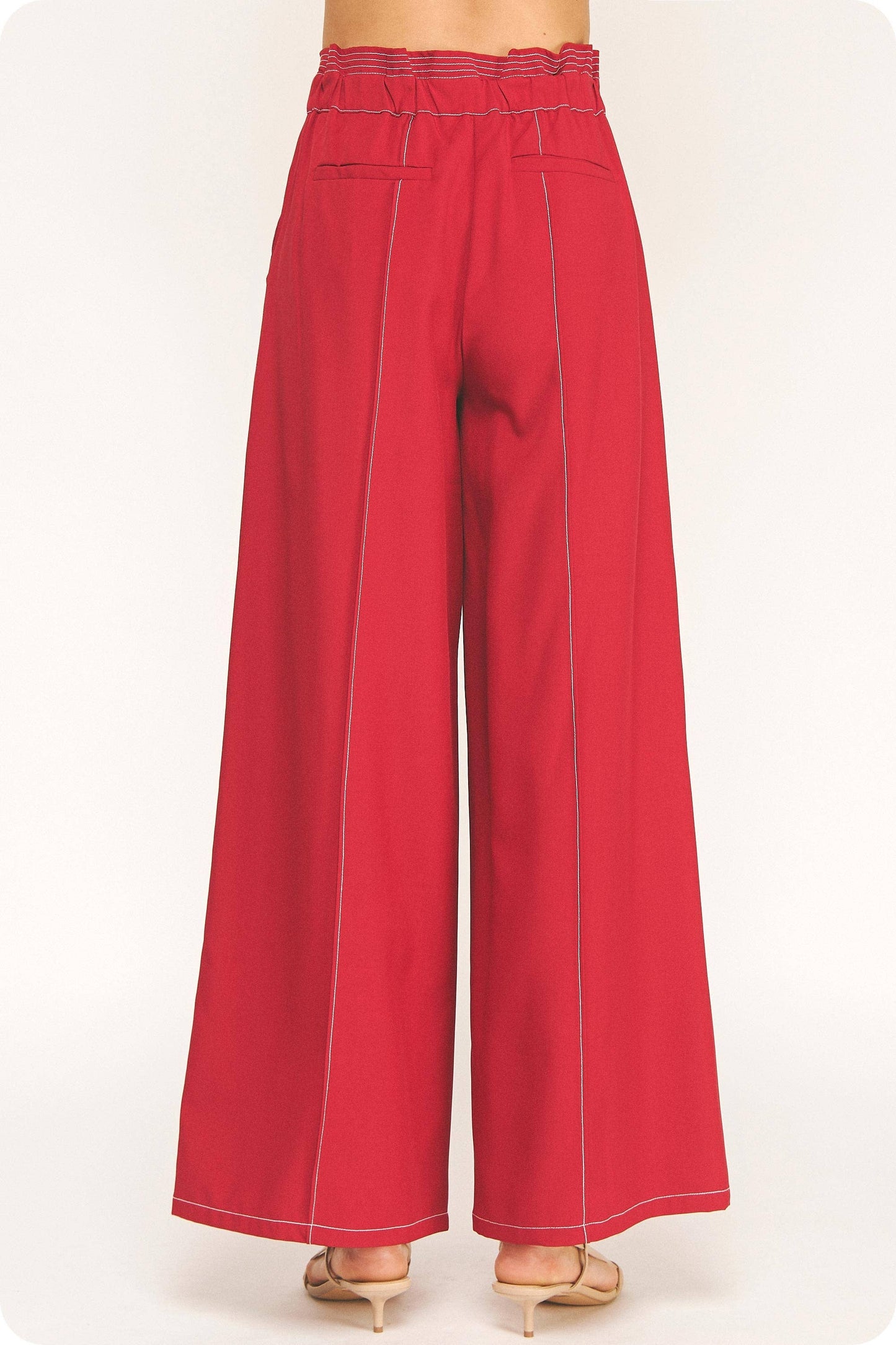 Top Stitch Detail Wide Leg Trousers