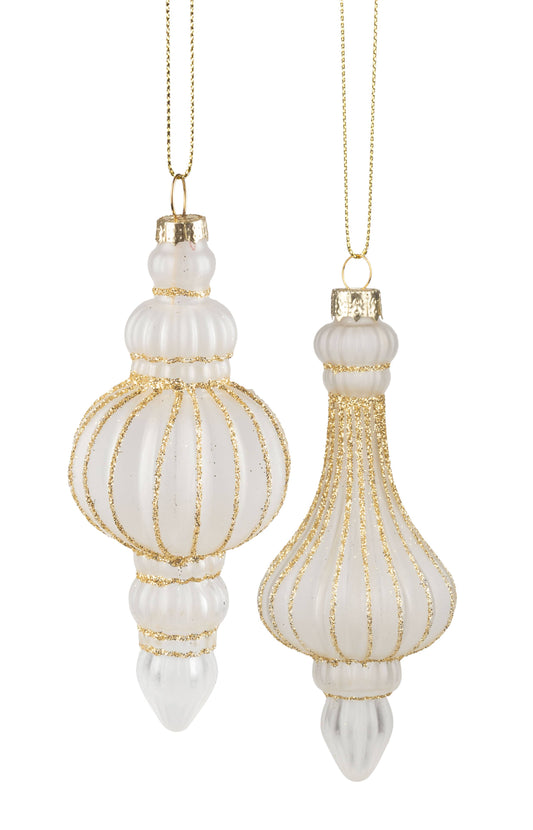 Frosted White Glass Finial Ornaments