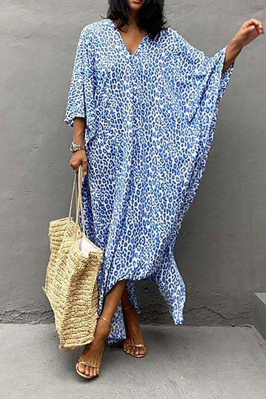 Leopard Print Kimono Cover Up In Blue