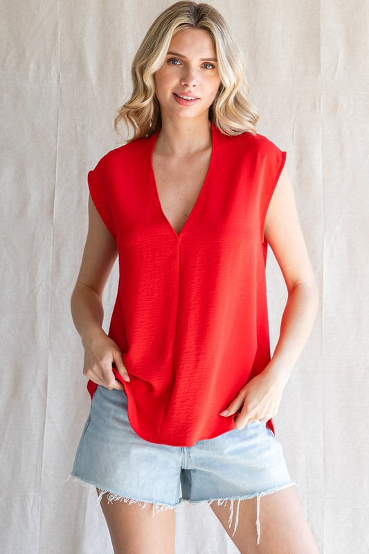 FINAL SALE Kimono Cap Sleeves Top In Red
