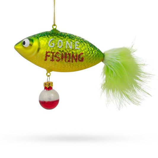 Whimsical "Gone Fishing" Blown Glass Ornament