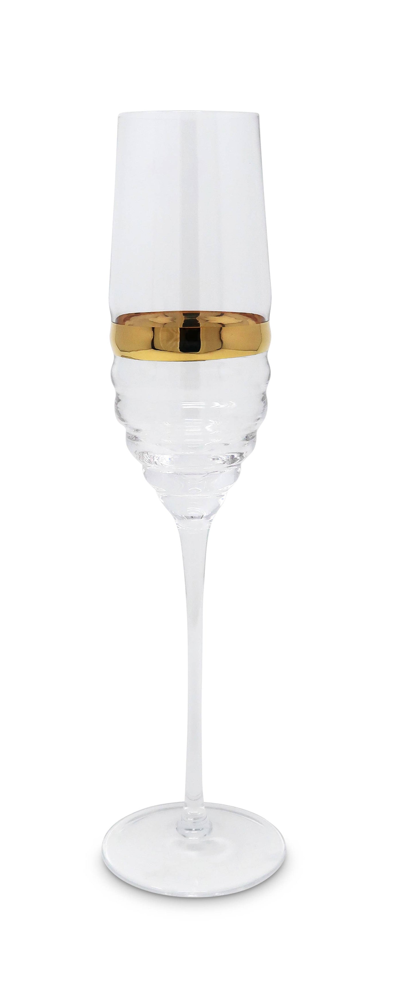 Set of 2 Glasses with Linear Design and Gold Stripe: Flute