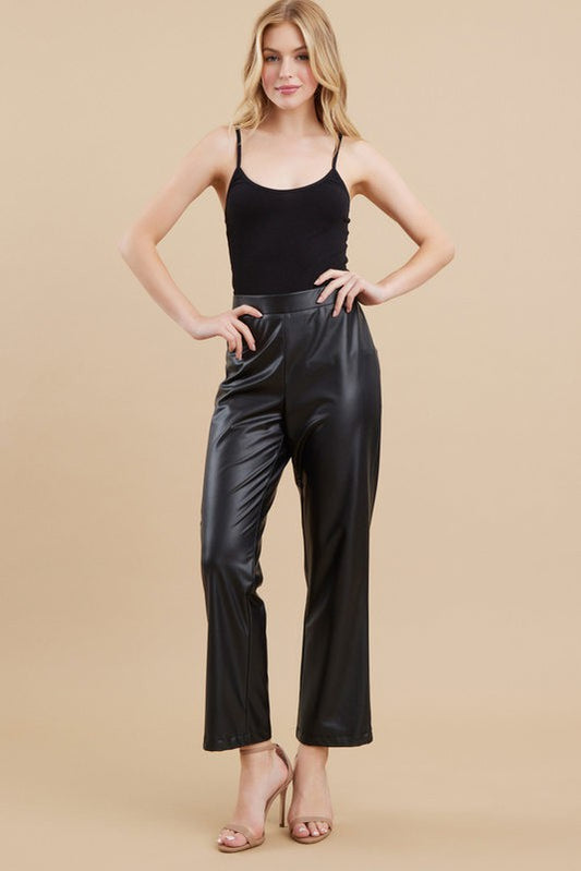 FINAL SALE Solid Faux Leather Flare Pants