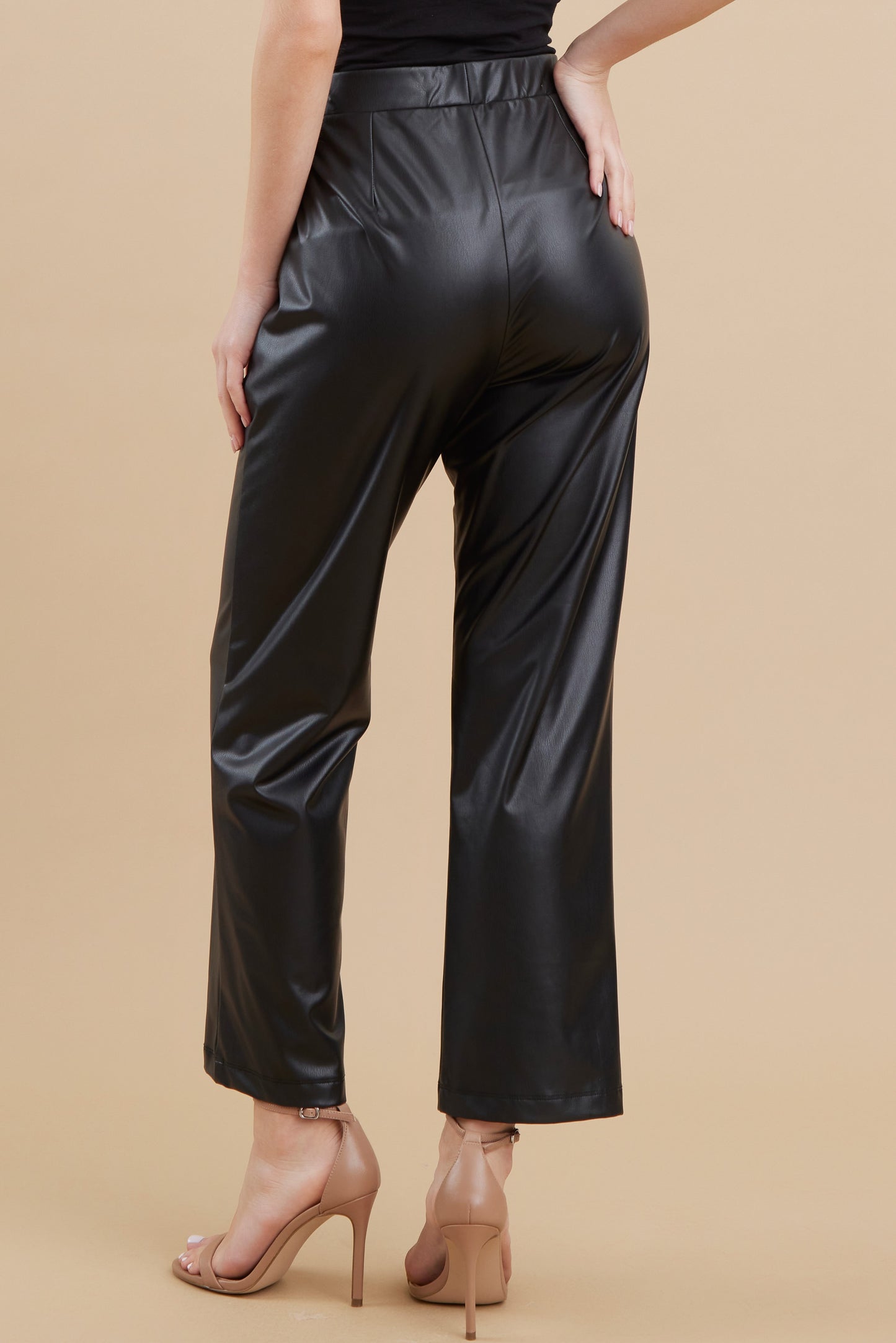 FINAL SALE Solid Faux Leather Flare Pants