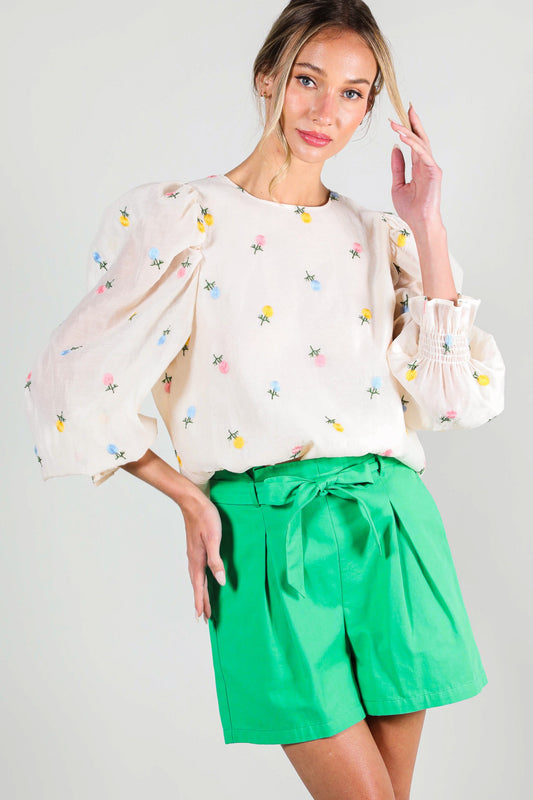 FINAL SALE Flower Embroidery Organza Top