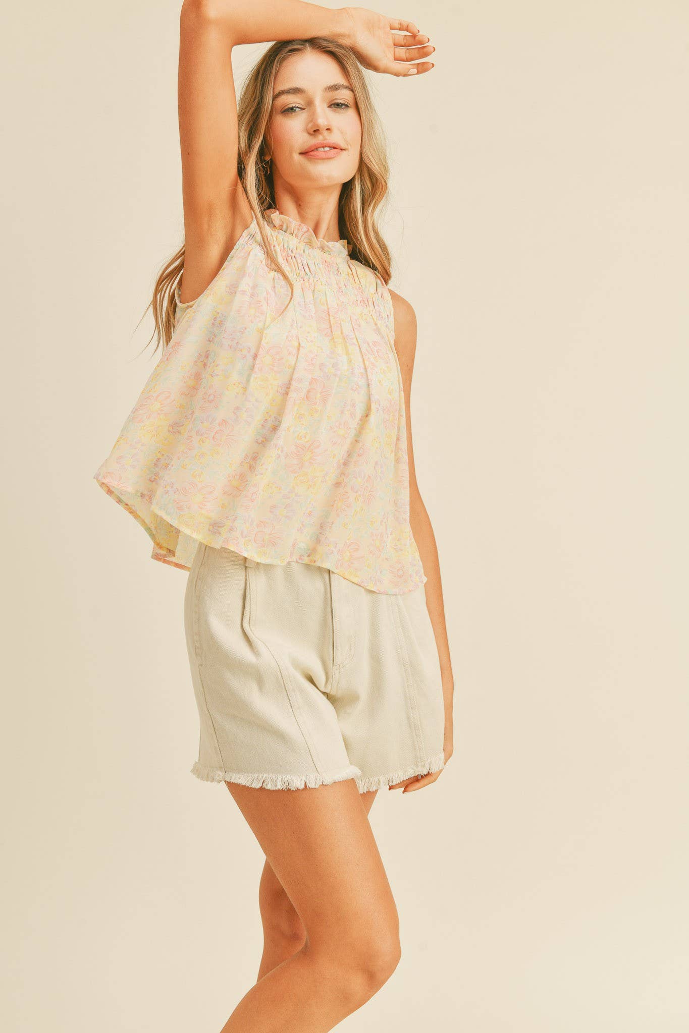 Ruffle Neck Sleeveless Top