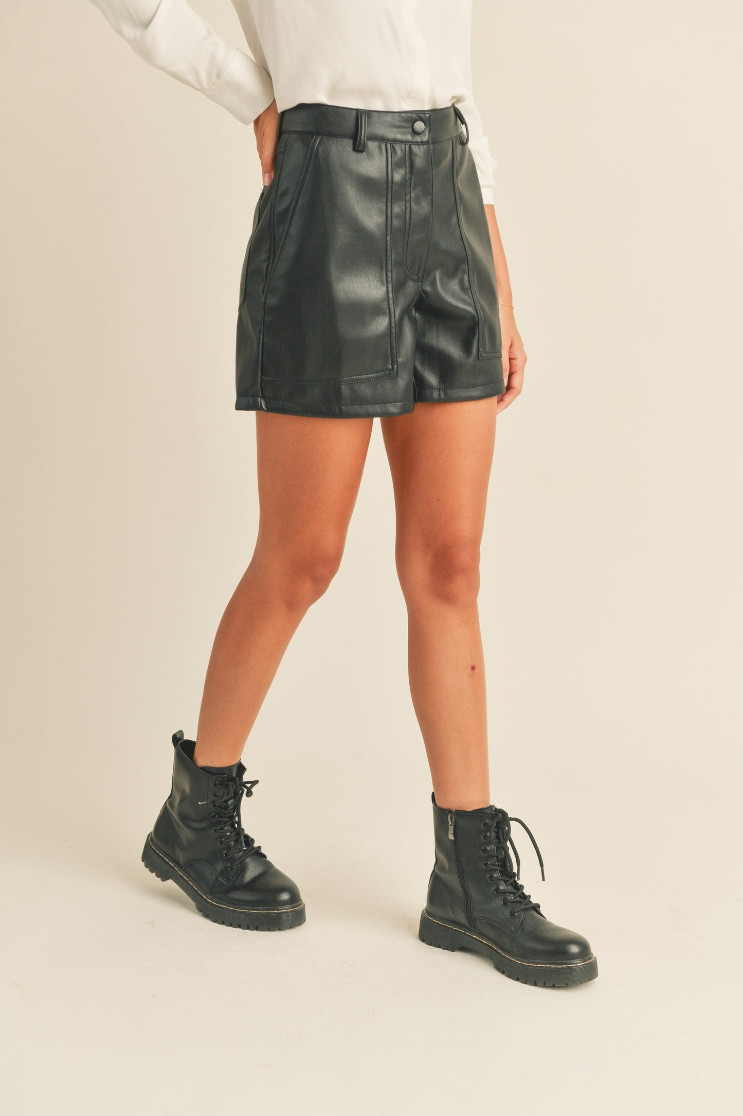 Faux Leather Shorts In Black