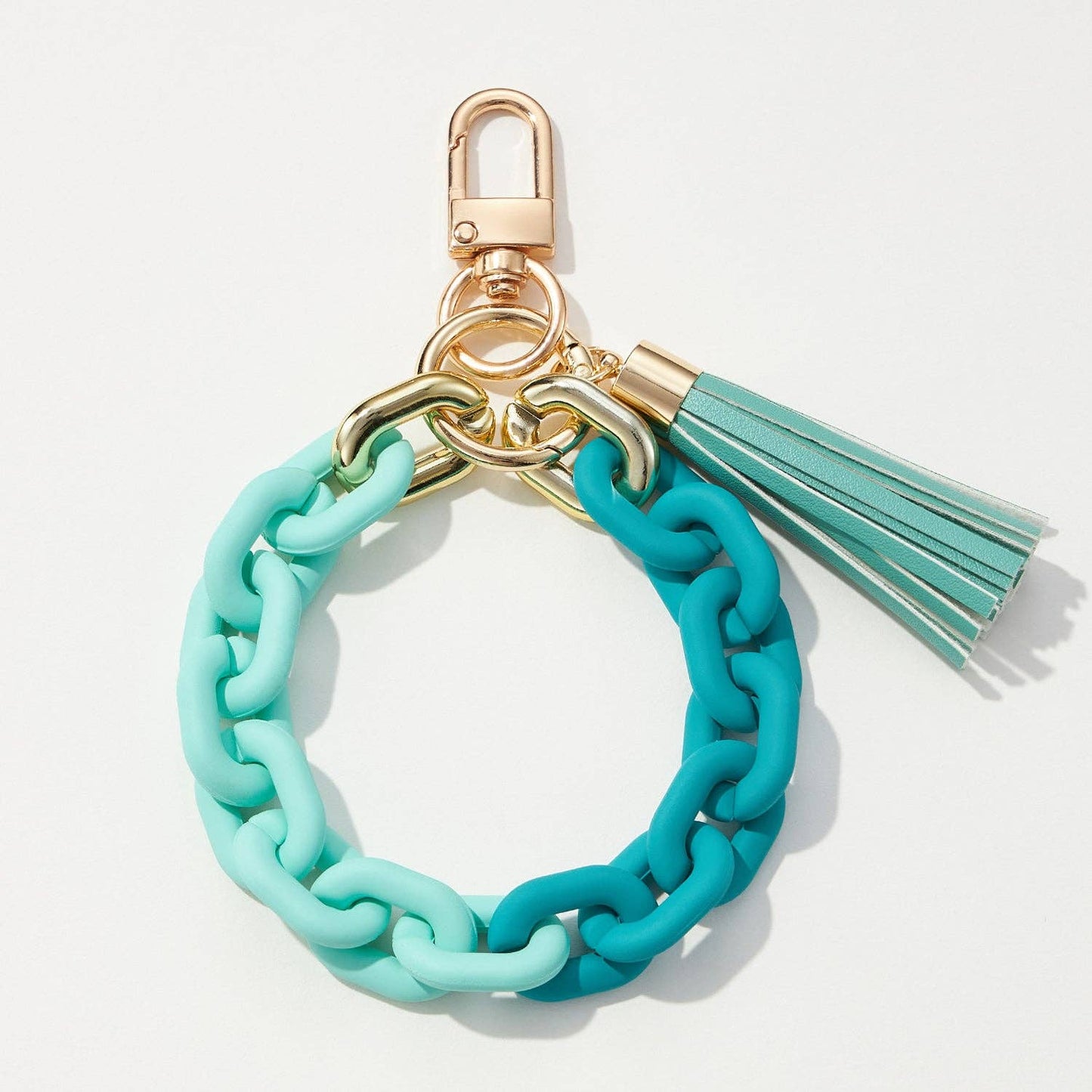 Silicone Coated Matte Key Ring Bracelets with Leather Tassel