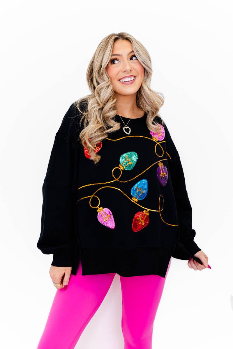 Sequin Lights Oversized Top-Black