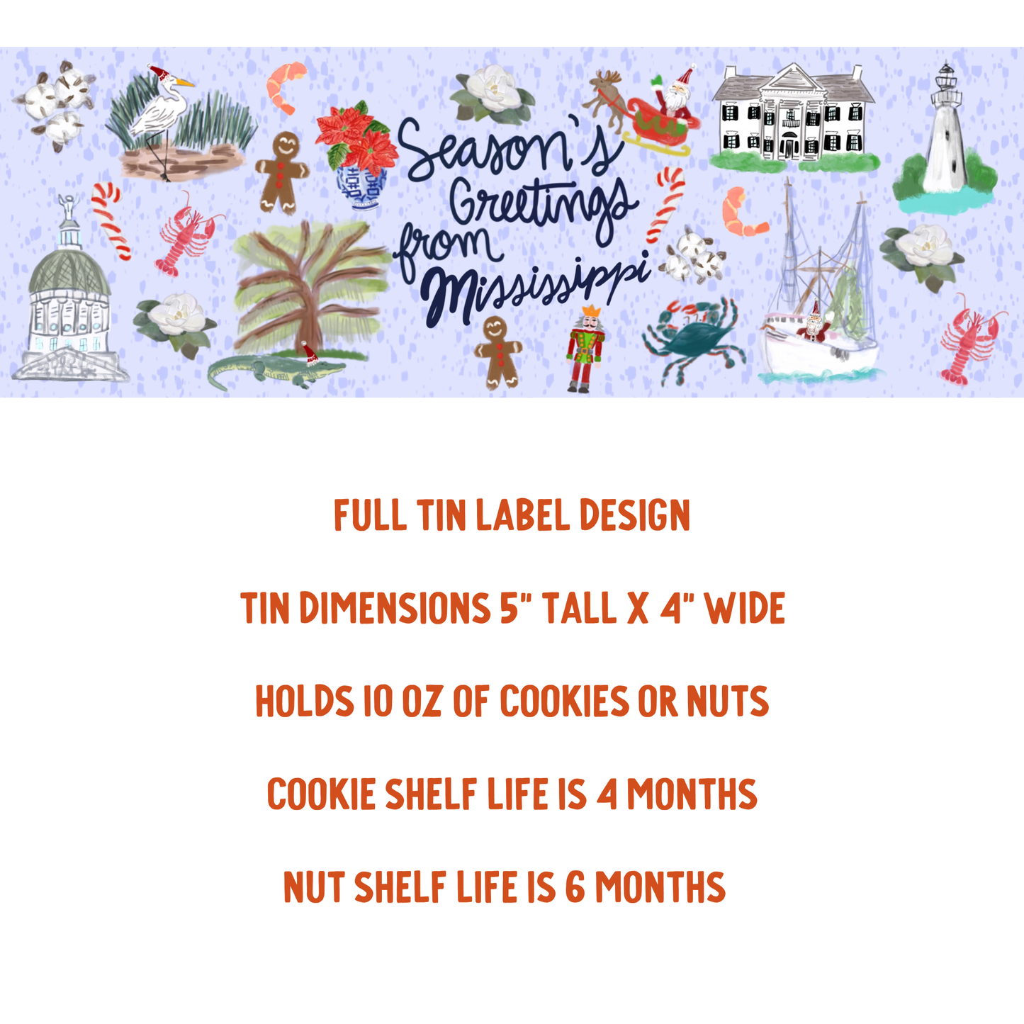 Mississippi Holiday Tin w/Gourmet Praline Pecans